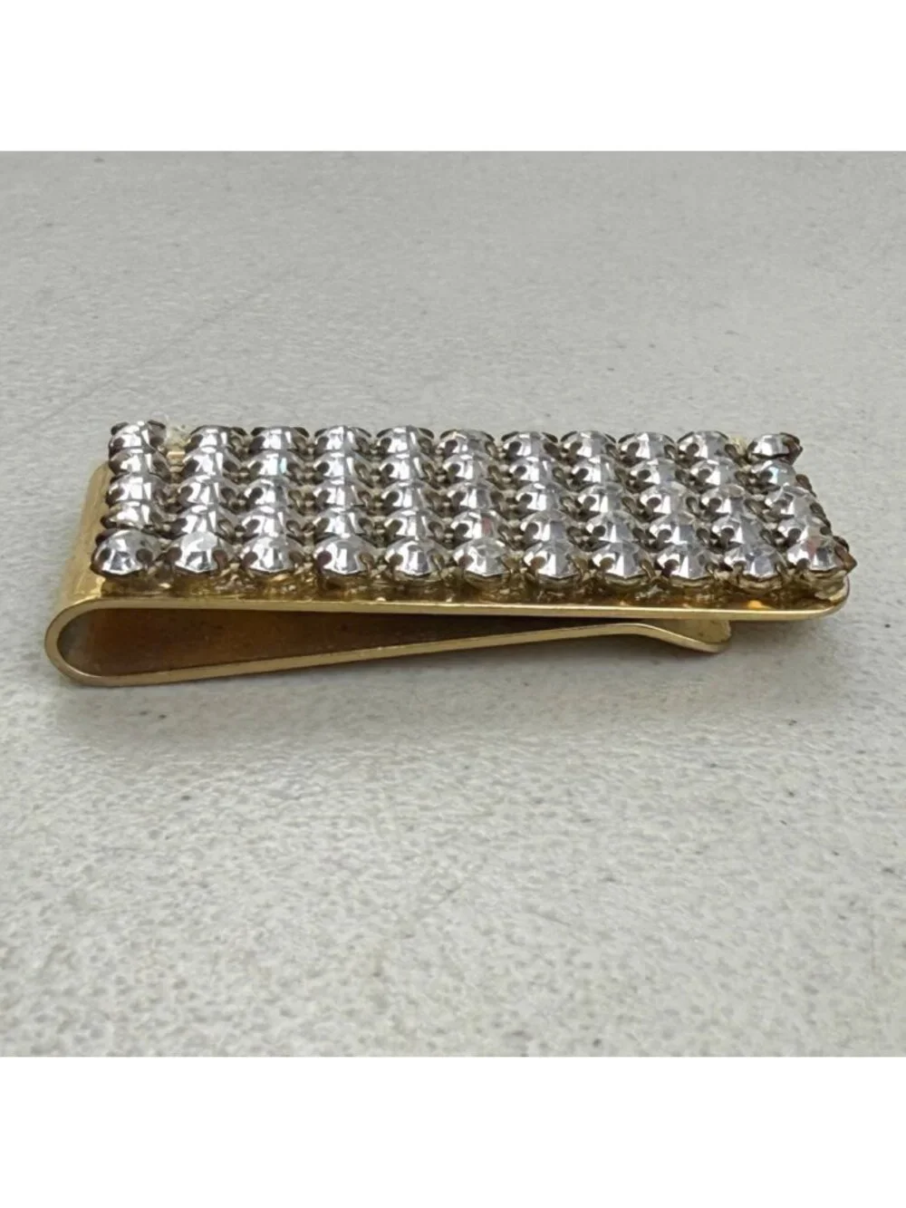 Vintage 1960s Anson Cash Money Clip Crystal Rhinestones Gold Tone Metal
